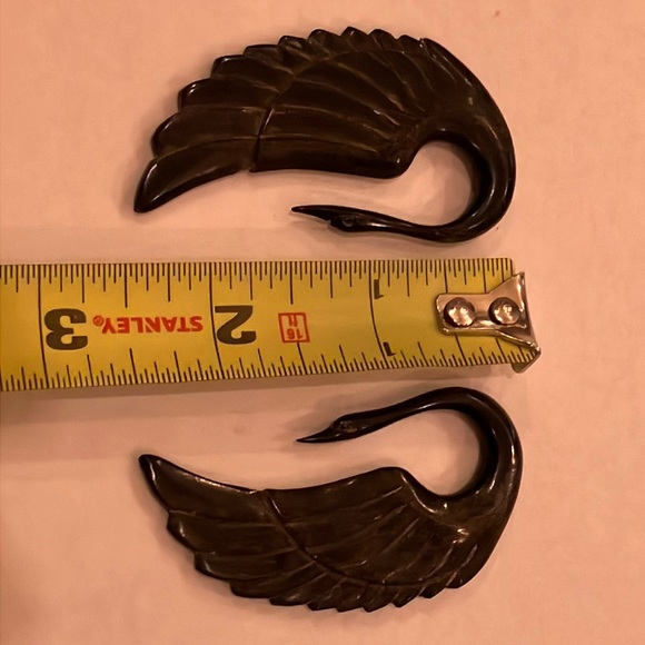 Swan gauged earrings. #2 gauge carved wood bird earrings. - Picture 2 of 2